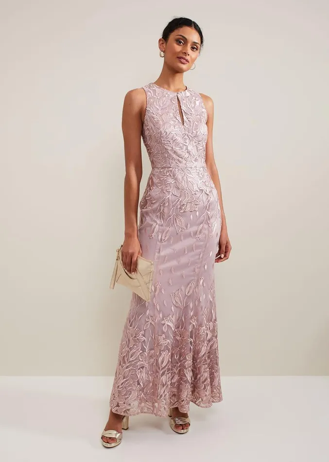 Jaclyn Embroidered Maxi Dress Pale Pink Women Phase Eight Dresses