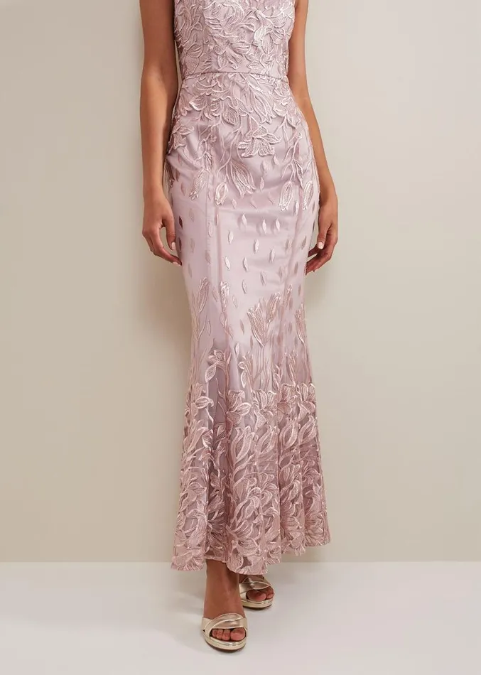 Jaclyn Embroidered Maxi Dress Pale Pink Women Phase Eight Dresses