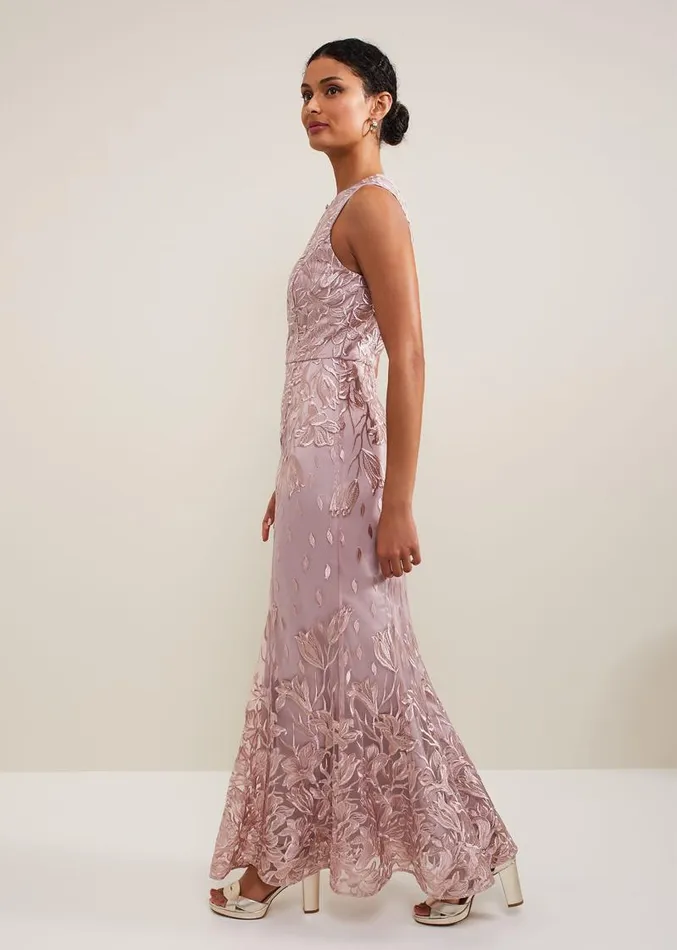 Jaclyn Embroidered Maxi Dress Pale Pink Women Phase Eight Dresses