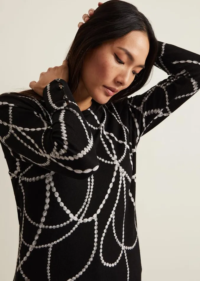 Jaelyn Pearl Print Jumper Black Women Phase Eight Knitwear