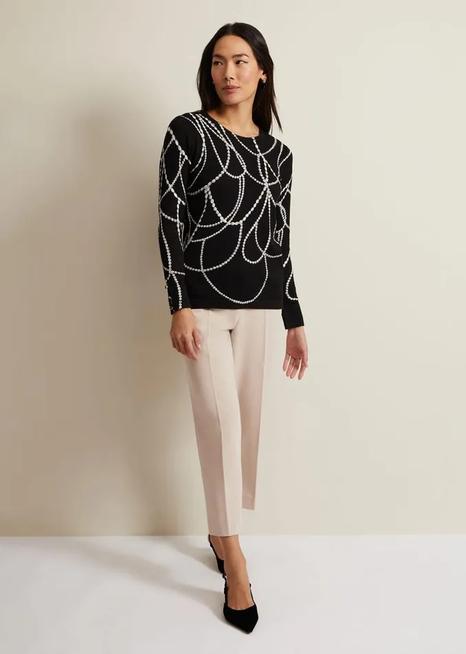 Jaelyn Pearl Print Jumper Black Women Phase Eight Knitwear