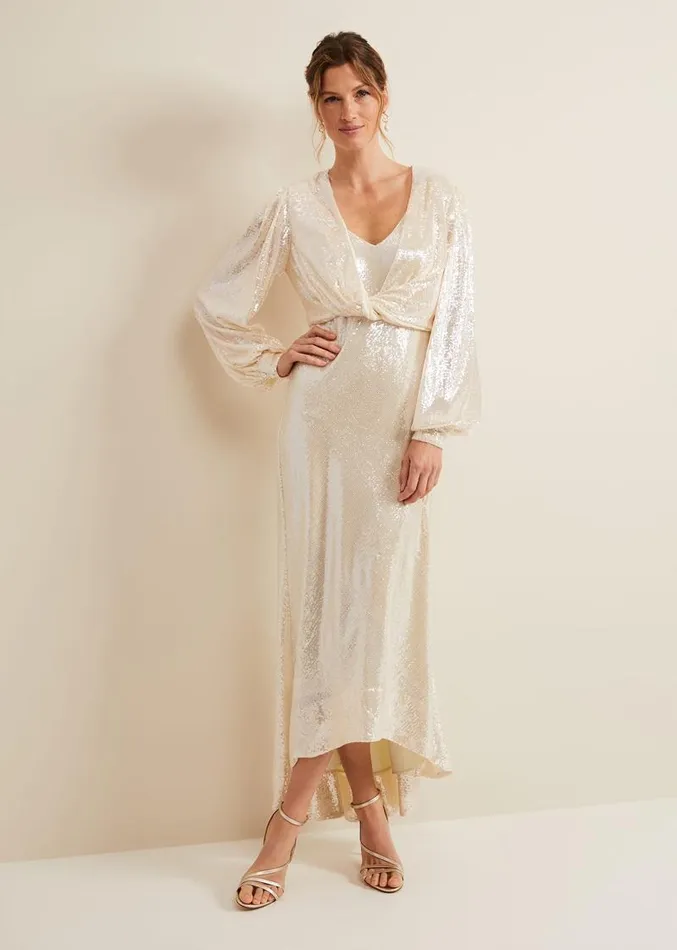 Jamila Sequin Overlay Maxi Dress Oyster Women Phase Eight Dresses