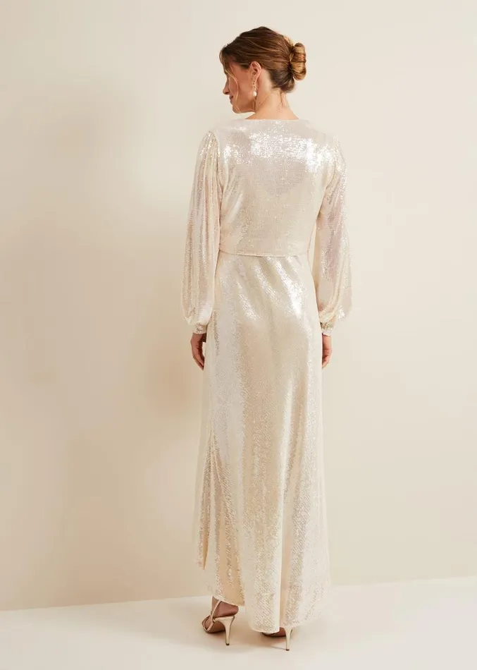 Jamila Sequin Overlay Maxi Dress Oyster Women Phase Eight Dresses