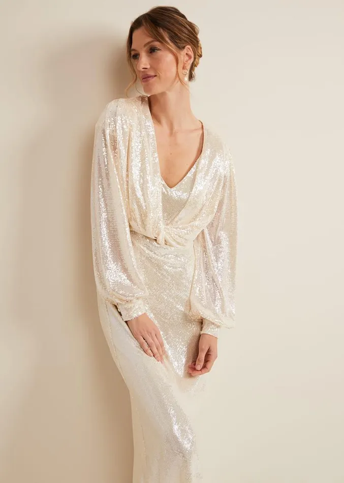 Jamila Sequin Overlay Maxi Dress Oyster Women Phase Eight Dresses