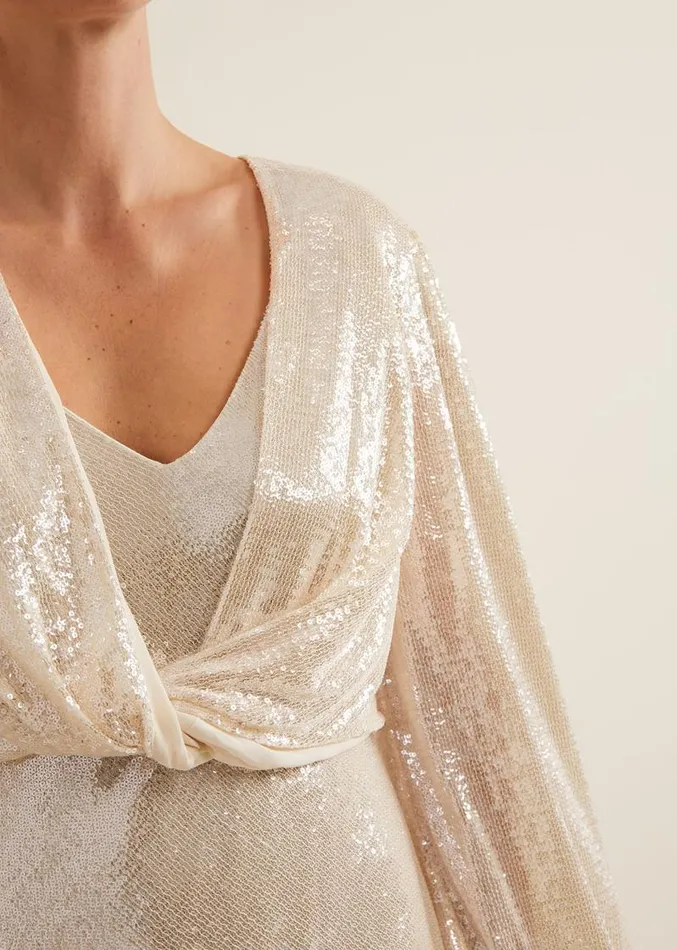 Jamila Sequin Overlay Maxi Dress Oyster Women Phase Eight Dresses