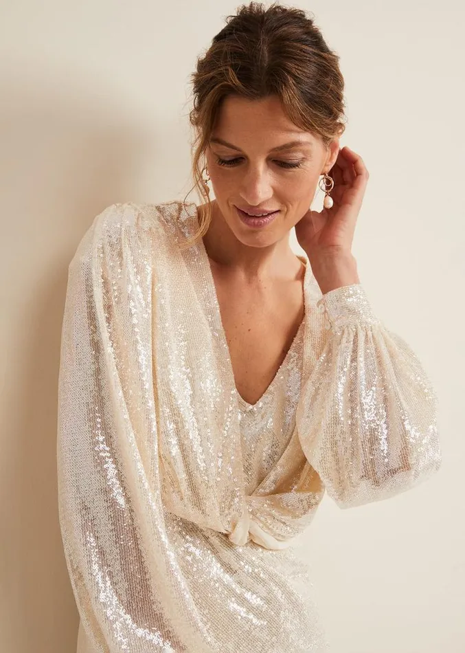 Jamila Sequin Overlay Maxi Dress Oyster Women Phase Eight Dresses