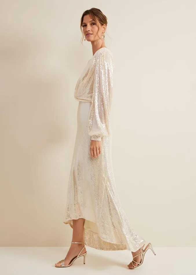 Jamila Sequin Overlay Maxi Dress Oyster Women Phase Eight Dresses