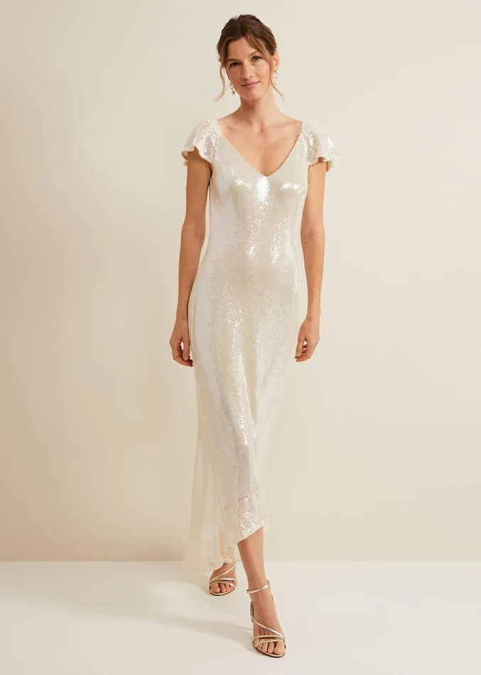 Jamila Sequin Overlay Maxi Dress Oyster Women Phase Eight Dresses
