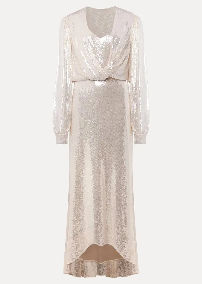 Jamila Sequin Overlay Maxi Dress Oyster Women Phase Eight Dresses