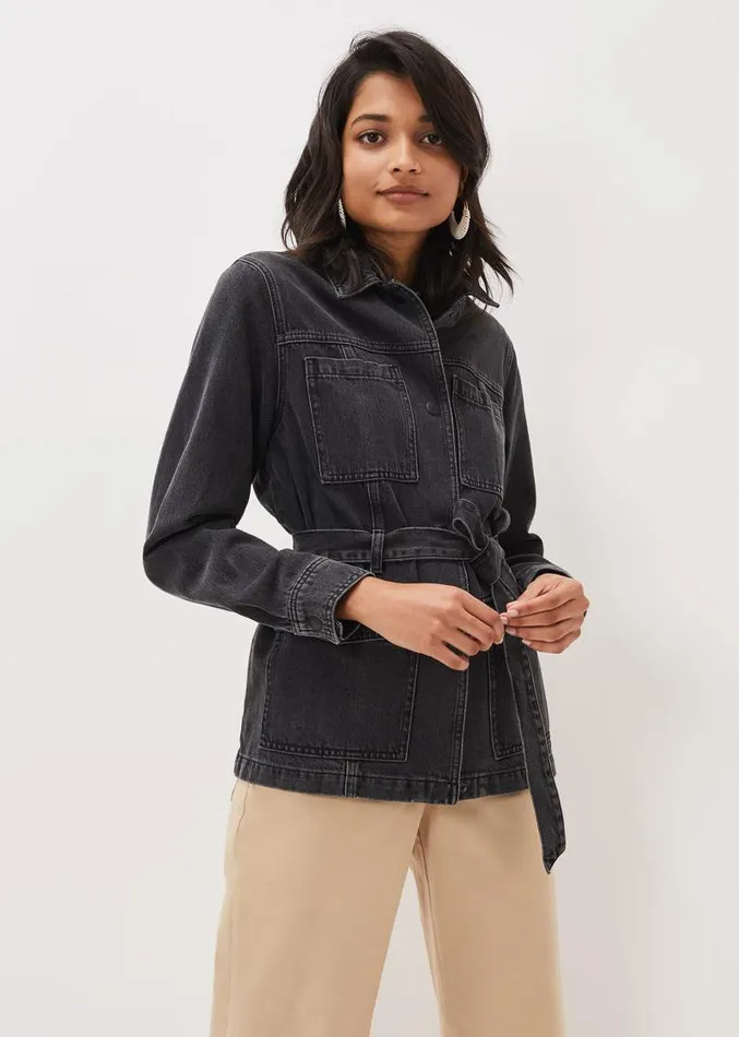 Jannah Denim Belted Shacket Washed Black Women Phase Eight Jackets