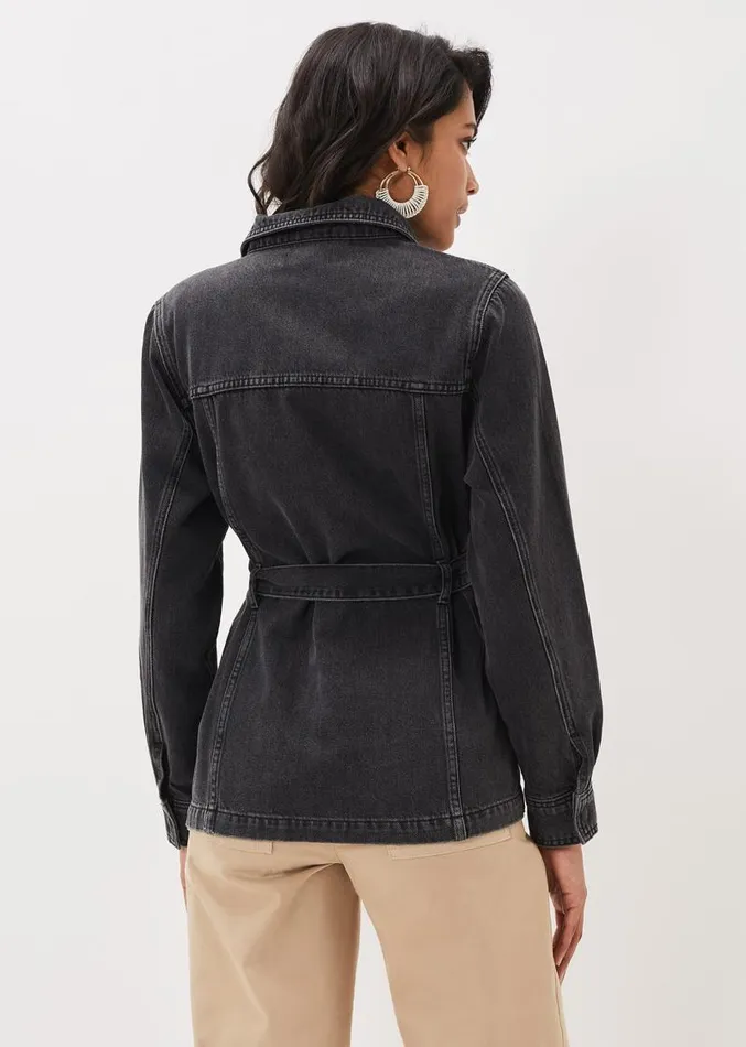 Jannah Denim Belted Shacket Washed Black Women Phase Eight Jackets