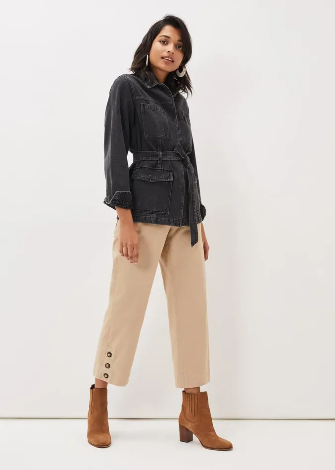 Jannah Denim Belted Shacket Washed Black Women Phase Eight Jackets
