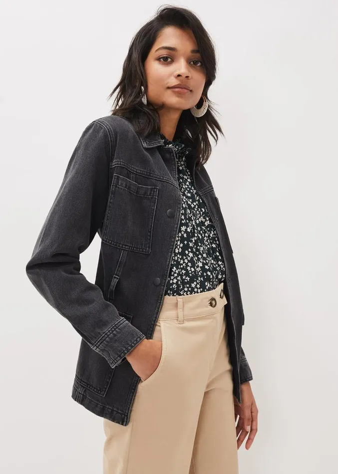 Jannah Denim Belted Shacket Washed Black Women Phase Eight Jackets