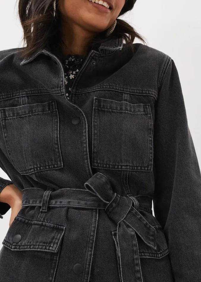 Jannah Denim Belted Shacket Washed Black Women Phase Eight Jackets