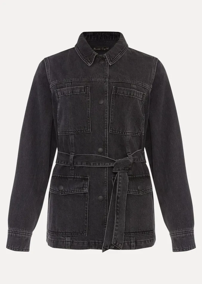 Jannah Denim Belted Shacket Washed Black Women Phase Eight Jackets
