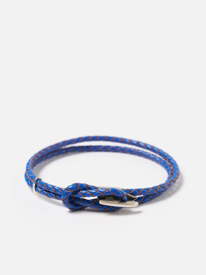 Jewellery Men Universal Works Anchor and Crew Padstow Bracelet In Royal Blue 925 SilverBraided Leather