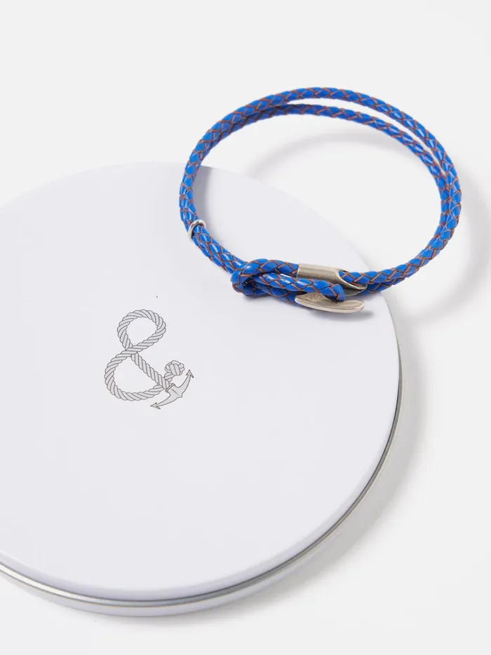 Jewellery Men Universal Works Anchor and Crew Padstow Bracelet In Royal Blue 925 SilverBraided Leather