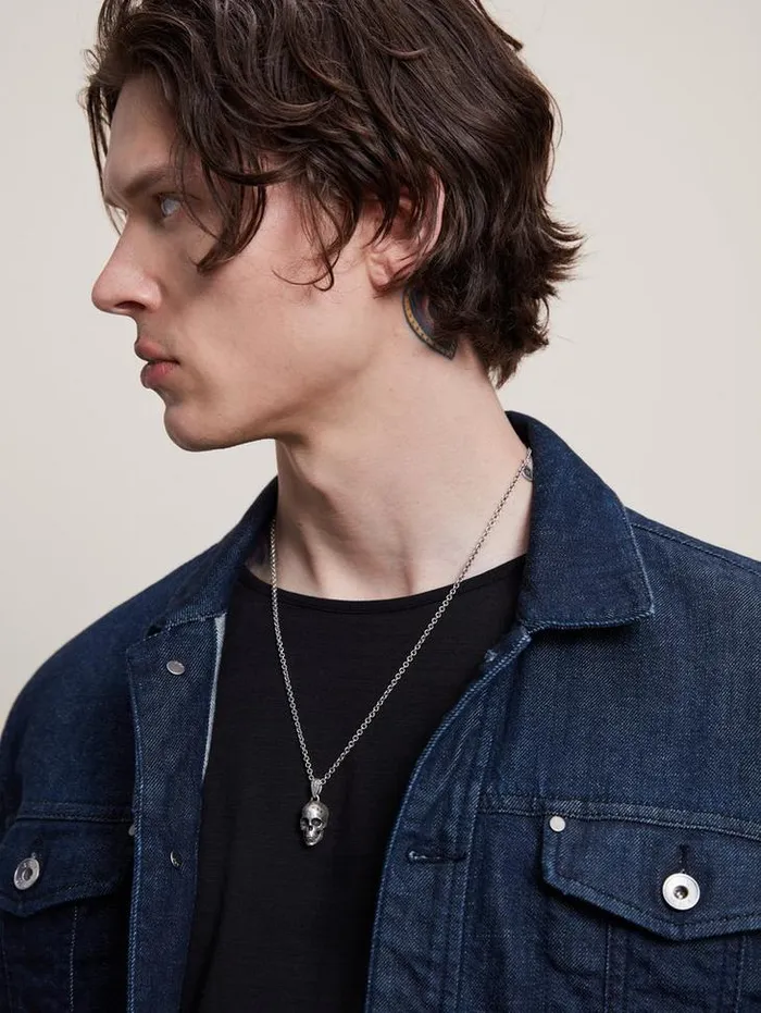 Jewelry Men John Varvatos SILVER DISTRESSED SKULL NECKLACE Silver