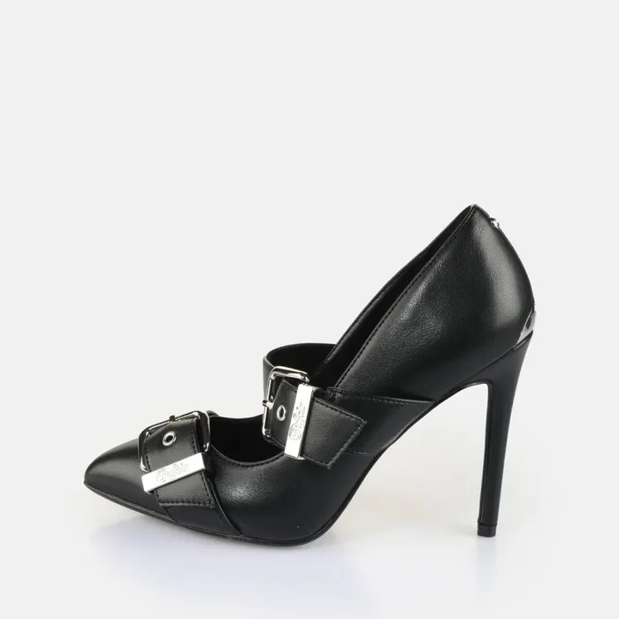 Juliet Pump Buckle Black Buffalo Heels