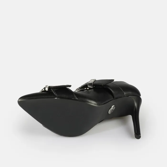 Juliet Pump Buckle Black Buffalo Heels