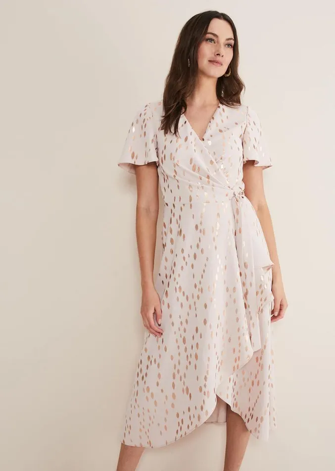 Julissa Gold Foil Wrap Dress Cameorose Gold Women Phase Eight Dresses