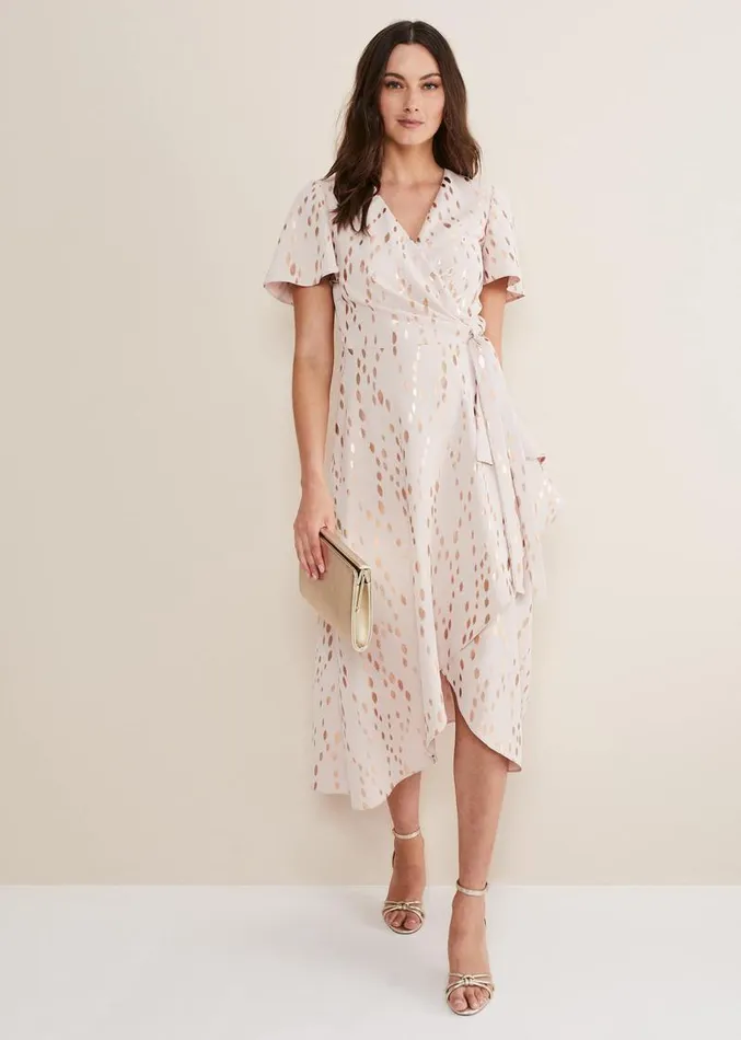 Julissa Gold Foil Wrap Dress Cameorose Gold Women Phase Eight Dresses