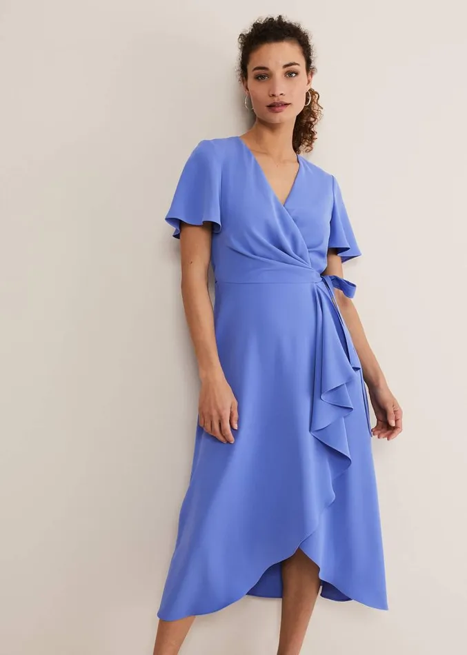 Julissa Ruffle Wrap Midi Dress Foxglove Blue Women Phase Eight Dresses