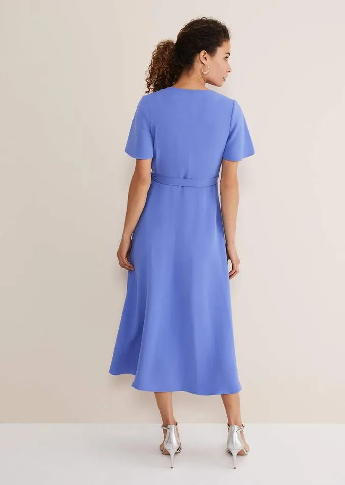 Julissa Ruffle Wrap Midi Dress Foxglove Blue Women Phase Eight Dresses
