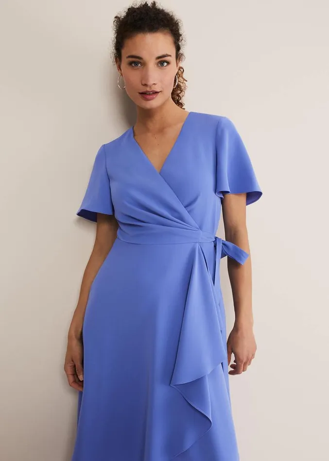 Julissa Ruffle Wrap Midi Dress Foxglove Blue Women Phase Eight Dresses