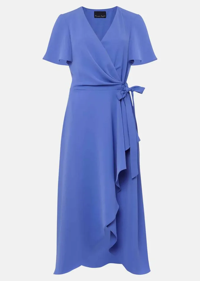 Julissa Ruffle Wrap Midi Dress Foxglove Blue Women Phase Eight Dresses