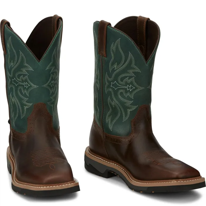 Justin Boots Bolt 11034 Sqaure Toe Waterproof Work Boot Tan Men Work