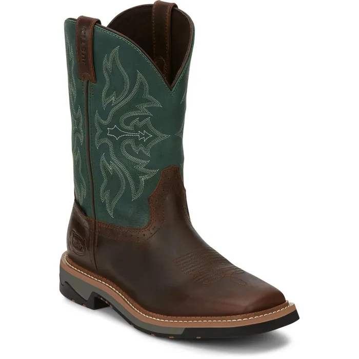 Justin Boots Bolt 11034 Sqaure Toe Waterproof Work Boot Tan Men Work