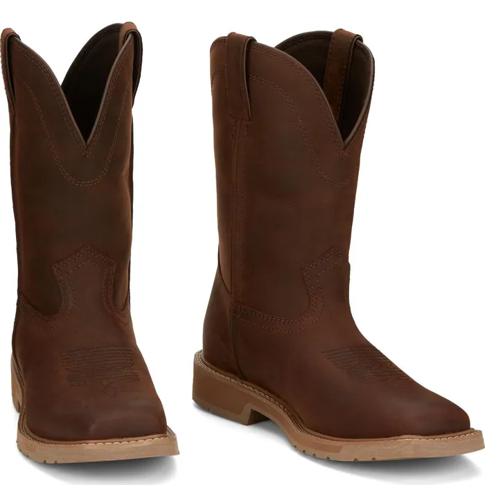 Justin Boots Buster II 11034 PullOn Work Boot Brown Men Western