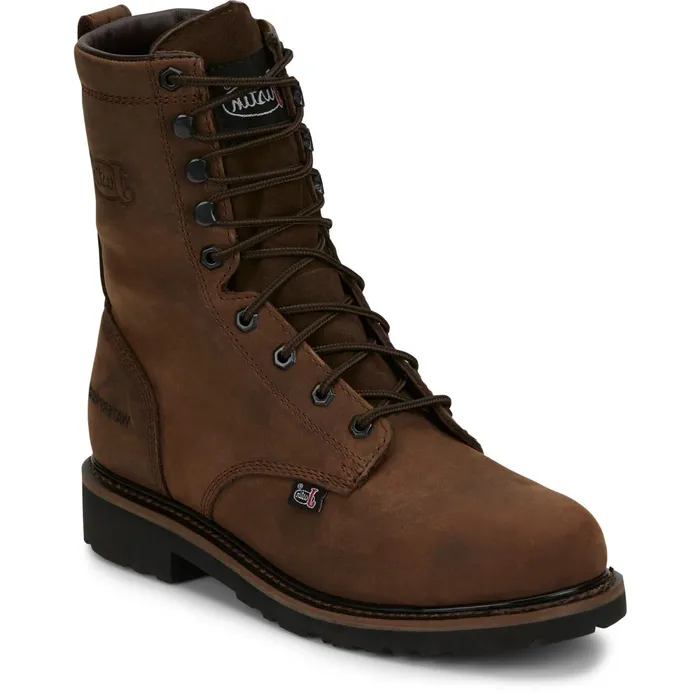Justin Boots Drywall 8034 Steel Toe Waterproof LaceUp Work Boot Brown Men Work