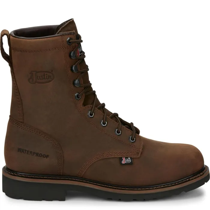 Justin Boots Drywall 8034 Steel Toe Waterproof LaceUp Work Boot Brown Men Work