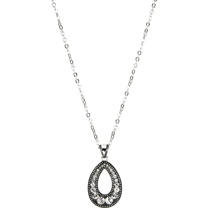 Justin Boots Oval Pendant Necklace Silver grey Women Jewelry