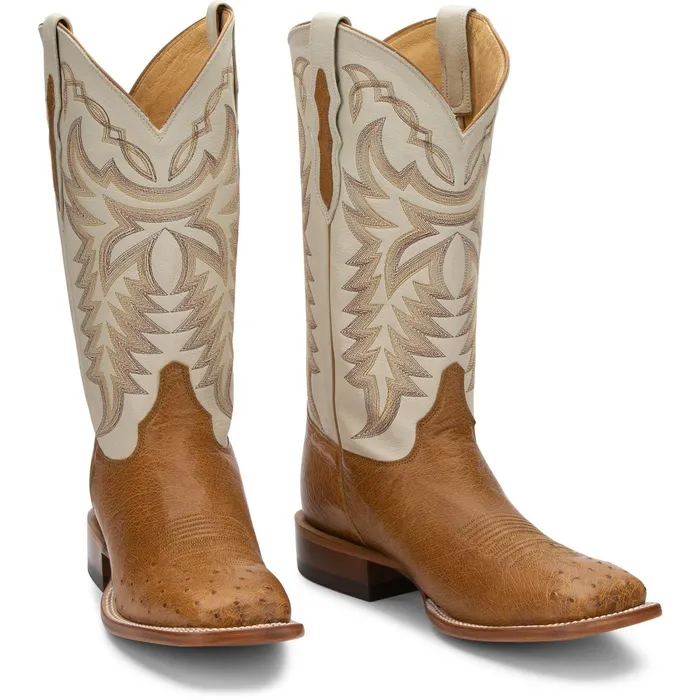 Justin Boots Pascoe 13034 Smooth Ostrich Western Boots Antique Saddle tan Men Western