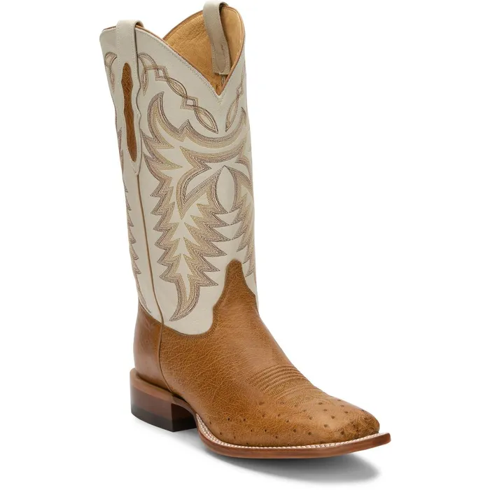 Justin Boots Pascoe 13034 Smooth Ostrich Western Boots Antique Saddle tan Men Western