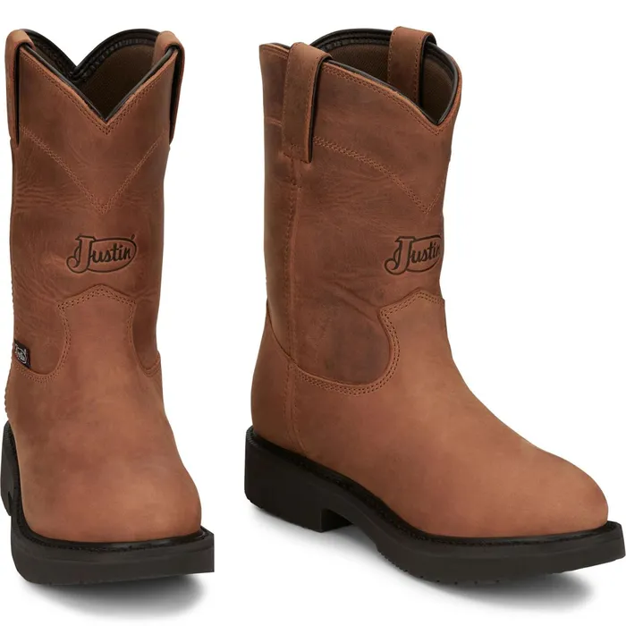 Justin Boots RoundUp 10034 Waterproof Work Boot Aged Bark brown Men Work
