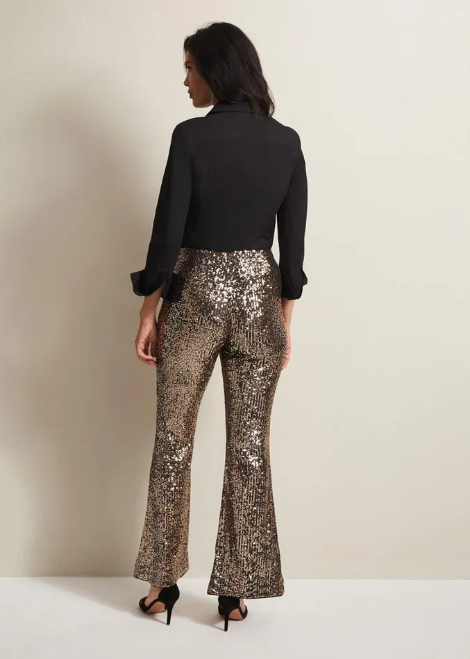 Karmia Gold Sequin Flared Trousers Gold Women Phase Eight Trousers