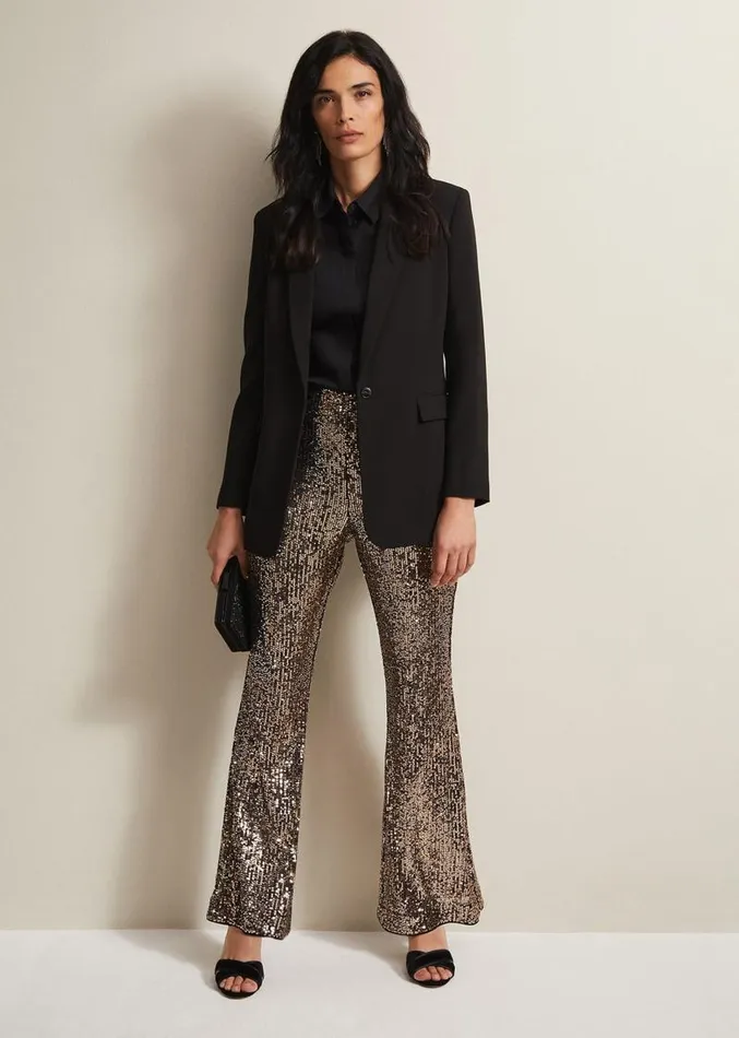 Karmia Gold Sequin Flared Trousers Gold Women Phase Eight Trousers