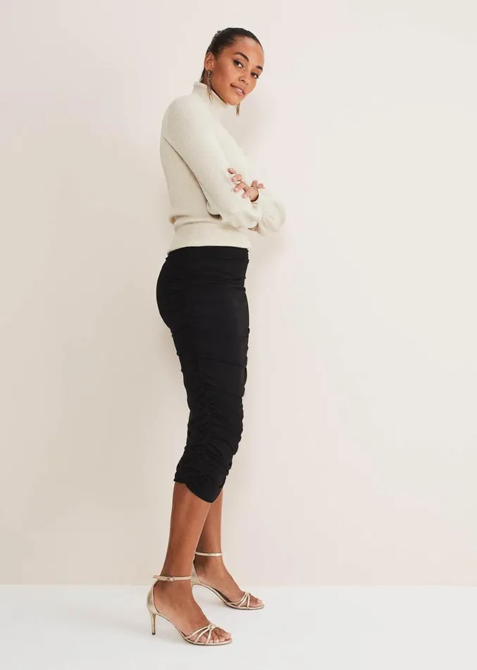 Kealey Ruched Skirt Black Women Phase Eight Skirts