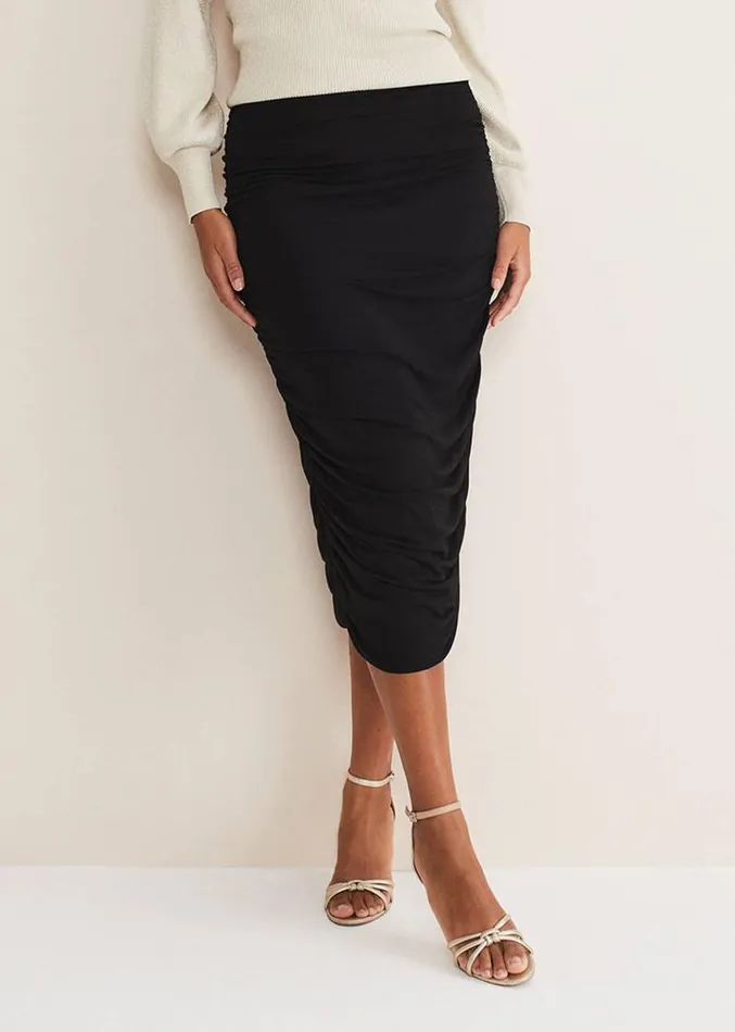 Kealey Ruched Skirt Black Women Phase Eight Skirts
