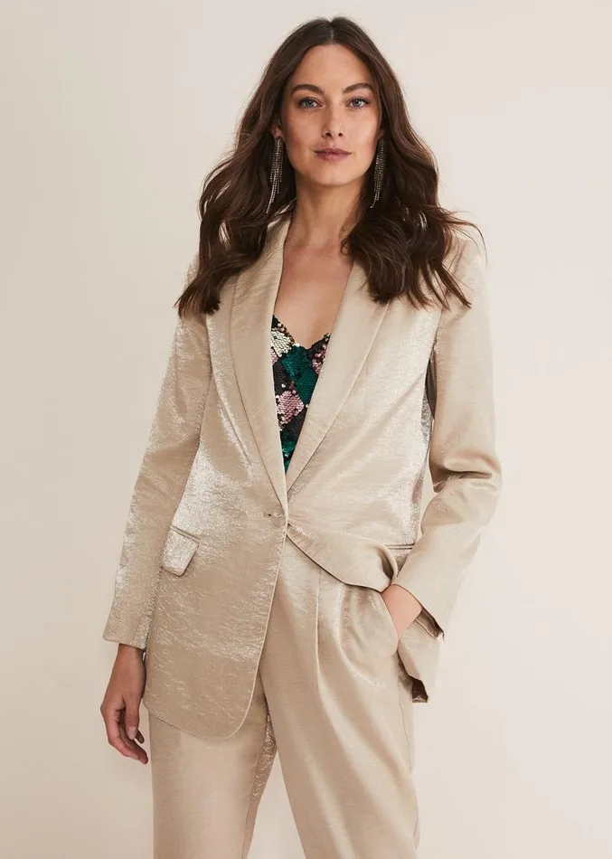 Kehlani Shimmer Blazer CoOrd Champagne Women Phase Eight Jackets