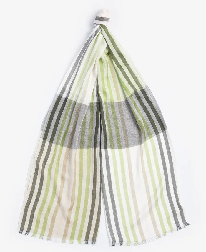 Kendra Check and Stripe Scarf Bayleaf Women Barbour Scarves and Wraps