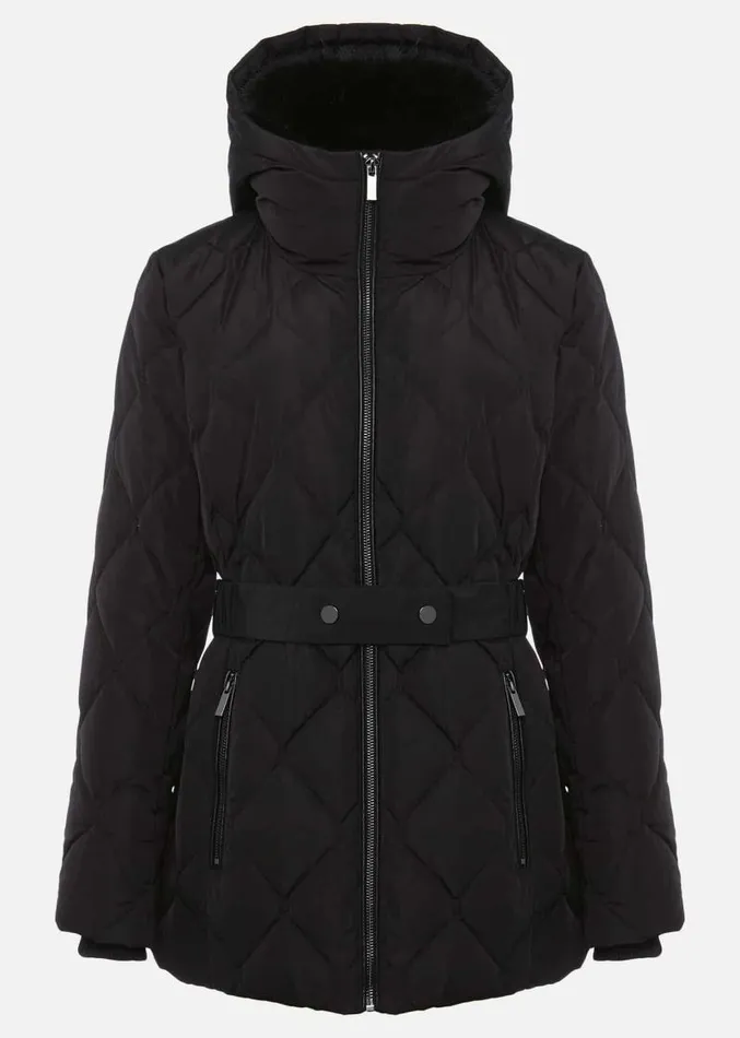 Kia Popper Belted Short Puffer Black Women Phase Eight Coats