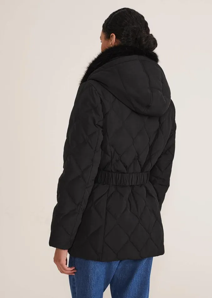 Kia Popper Belted Short Puffer Black Women Phase Eight Coats