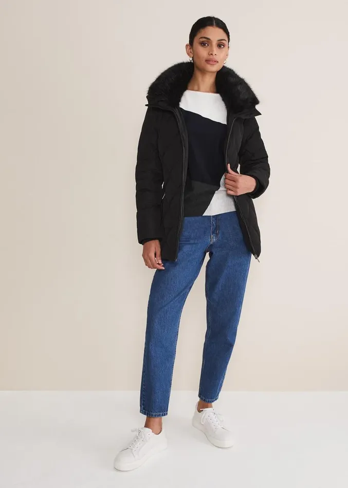 Kia Popper Belted Short Puffer Black Women Phase Eight Coats