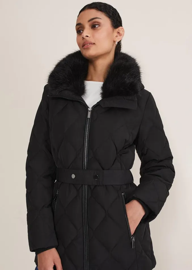 Kia Popper Belted Short Puffer Black Women Phase Eight Coats