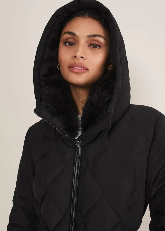 Kia Popper Belted Short Puffer Black Women Phase Eight Coats